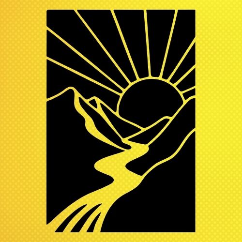 Güneş ve Dağ Manzara Soyut Desen Stencil Şablon