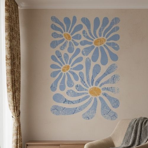 Papatya Soyut Desen Stencil Şablon