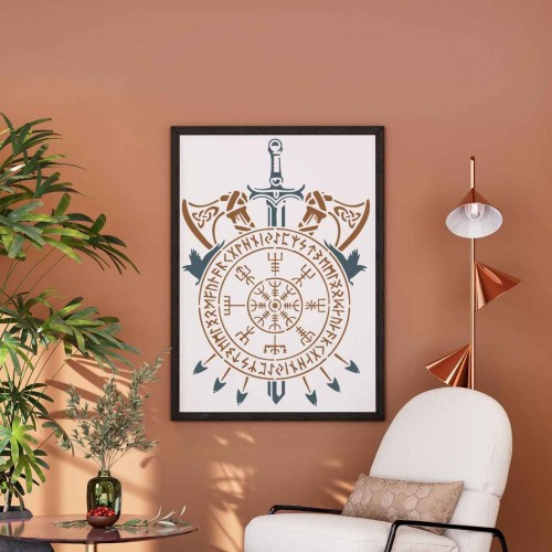 Viking Vegvisir Balta Kılıç ve Ok Stencil Şablon