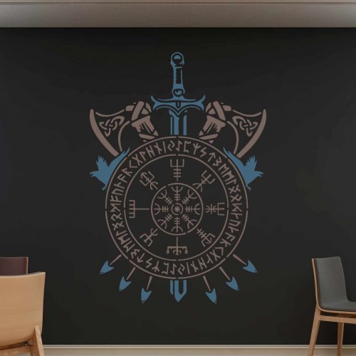 Viking Vegvisir Balta Kılıç ve Ok Stencil Şablon