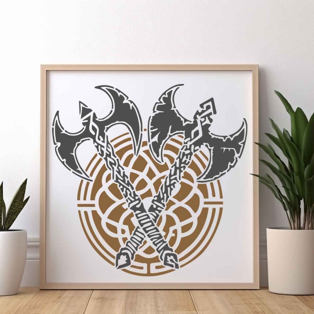 Viking Kalkanı ve Balta Stencil Şablon