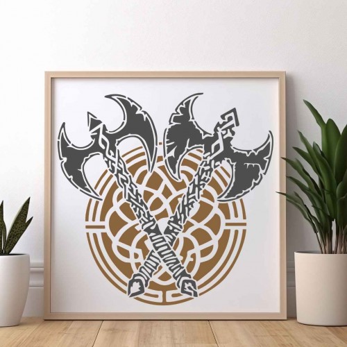 Viking Kalkanı ve Balta Stencil Şablon