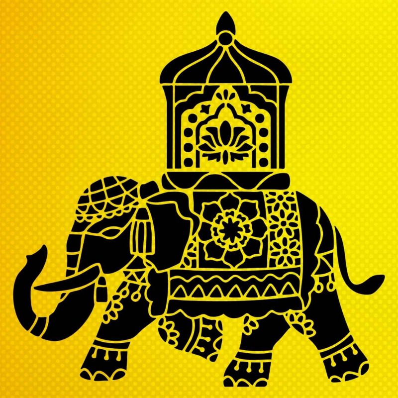 Hindistan Temalı Fil Deseni Stencil Şablon Hindistan Temalı Fil Deseni Stencil Şablon