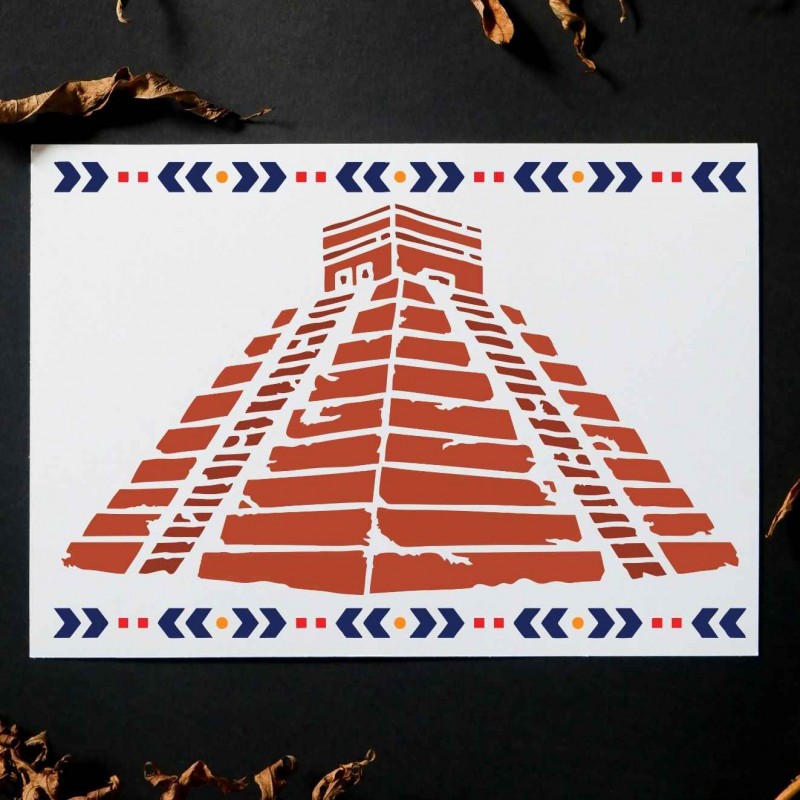Aztek Maya Piramit Deseni Stencil Şablon Aztek Maya Piramit Deseni Stencil Şablon