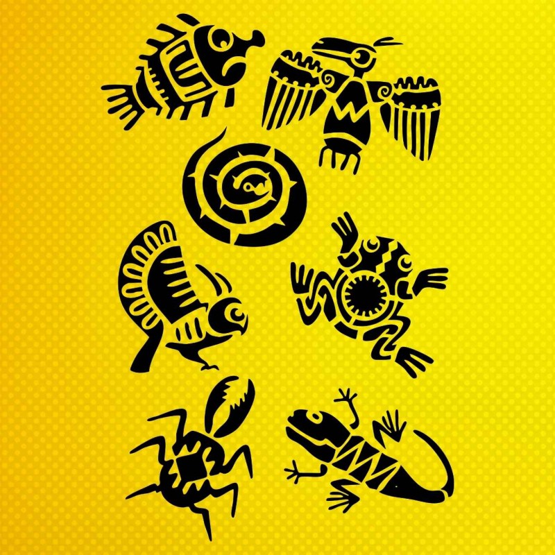 Aztek Sembolleri Stencil Şablon Aztek Sembolleri Stencil Şablon