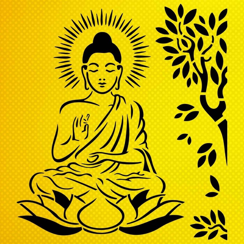 Buda Ağaç ve Lotus Stencil Şablon Buda Ağaç ve Lotus Stencil Şablon