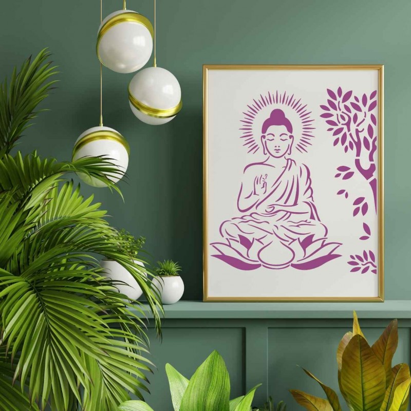 Buda Ağaç ve Lotus Stencil Şablon Buda Ağaç ve Lotus Stencil Şablon