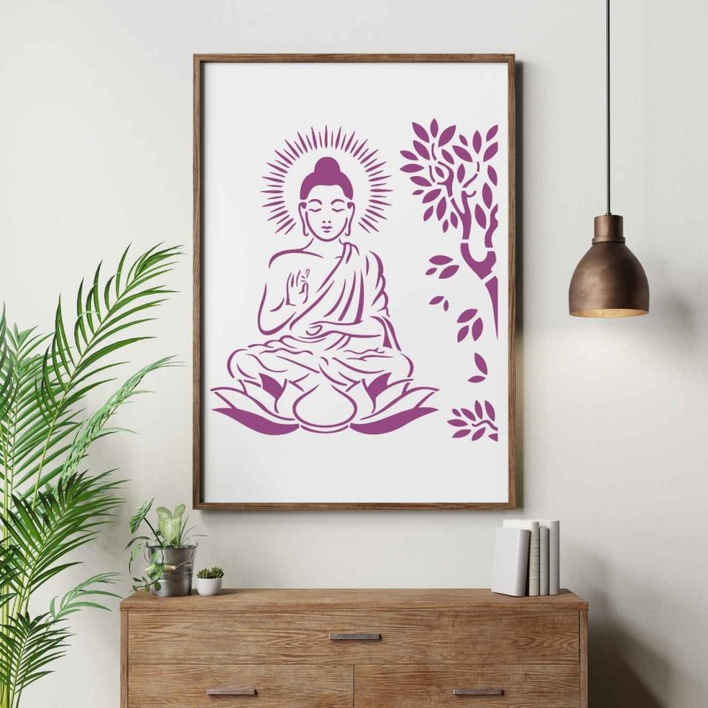 Buda Ağaç ve Lotus Stencil Şablon Buda Ağaç ve Lotus Stencil Şablon