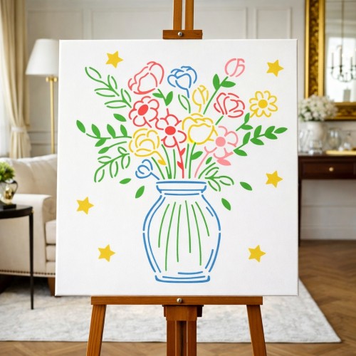 Çiçek Desenleri ve Vazo Stencil Şablon