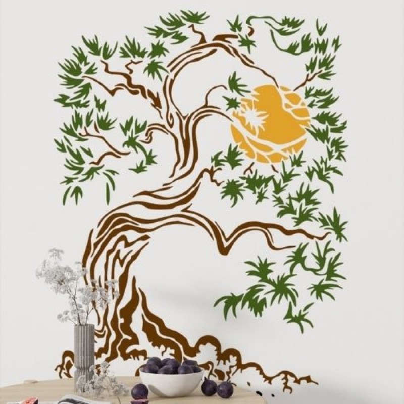 Ağaç ve Güneş Stencil Şablon BC00167