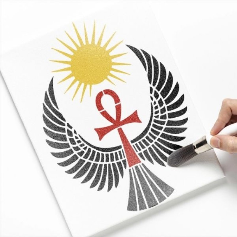 Antik Mısır Kanatlı Ankh ve Güneş Sembolü Stencil Şablon