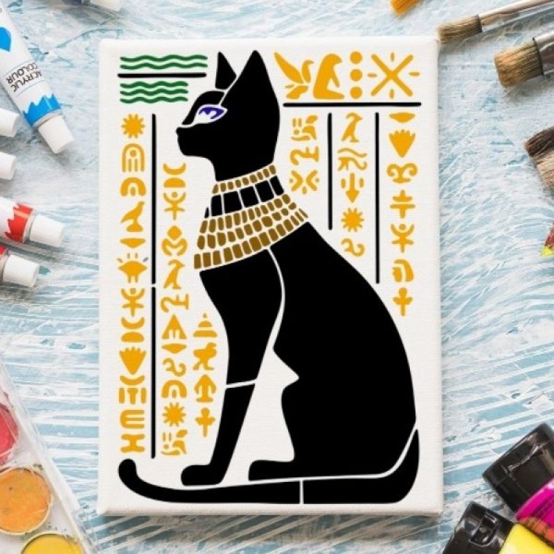 Antik Mısır Bastet Stencil Şablon