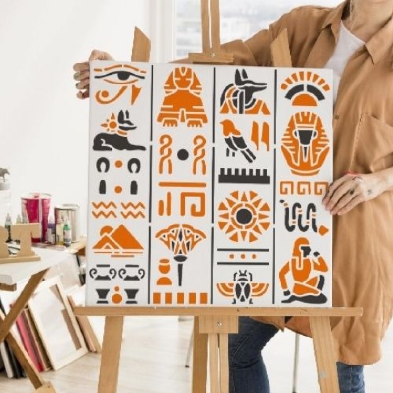 Antik Mısır Sembolleri Stencil Şablon T00159