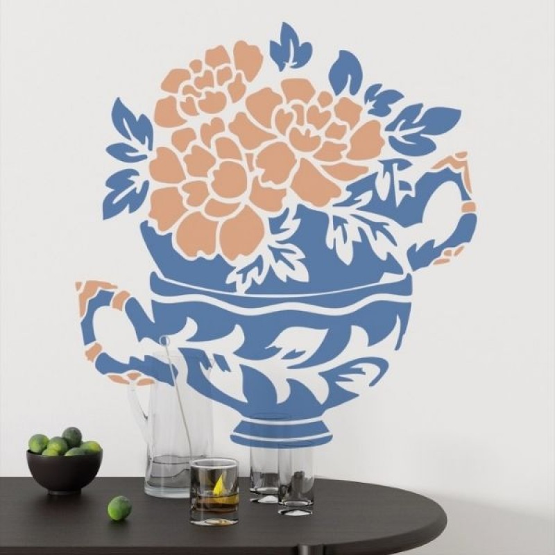 Çay Fincanı ve Çiçek Stencil Şablon