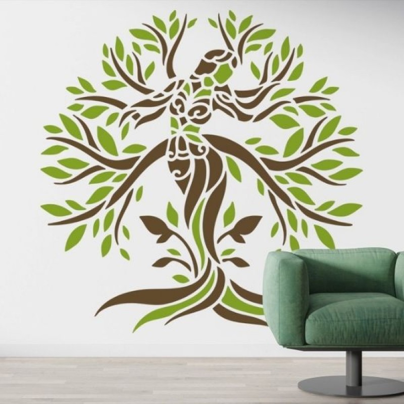 Hayat Ağacı ve Kadın Stencil Şablon