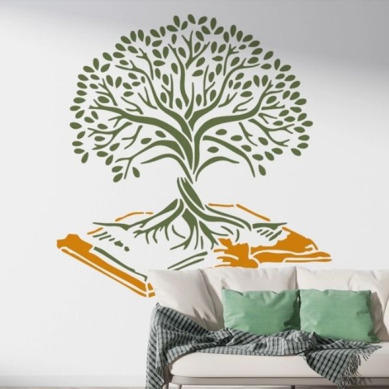 Hayat Ağacı ve Kitap Stencil Şablon