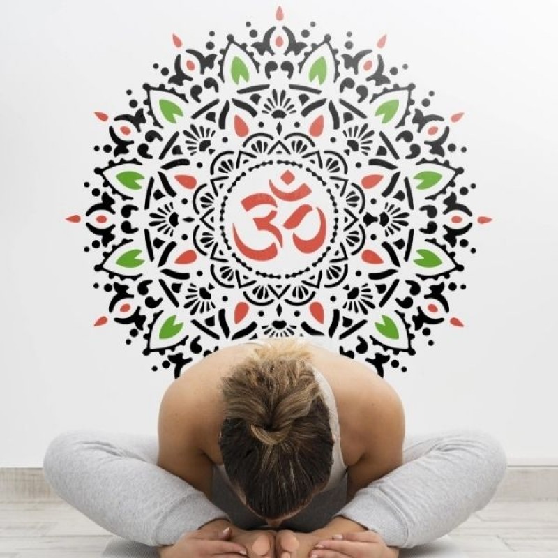 Hint Deseni Mandala ve Om Sembolü Stencil Şablon