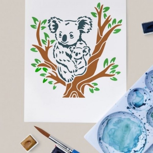 Koala ve Ağaç Stencil Şablon
