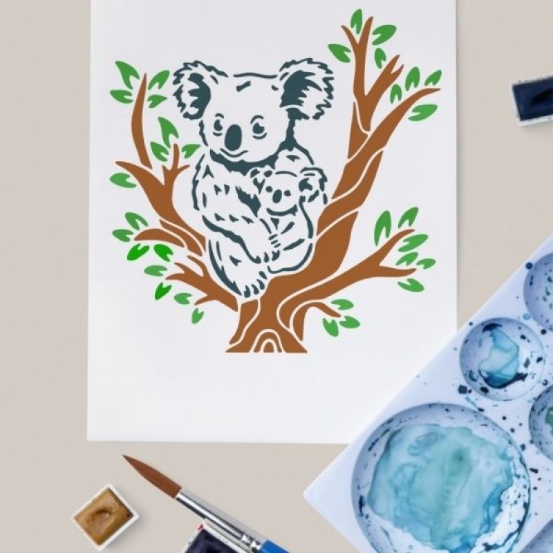 Koala ve Ağaç Stencil Şablon