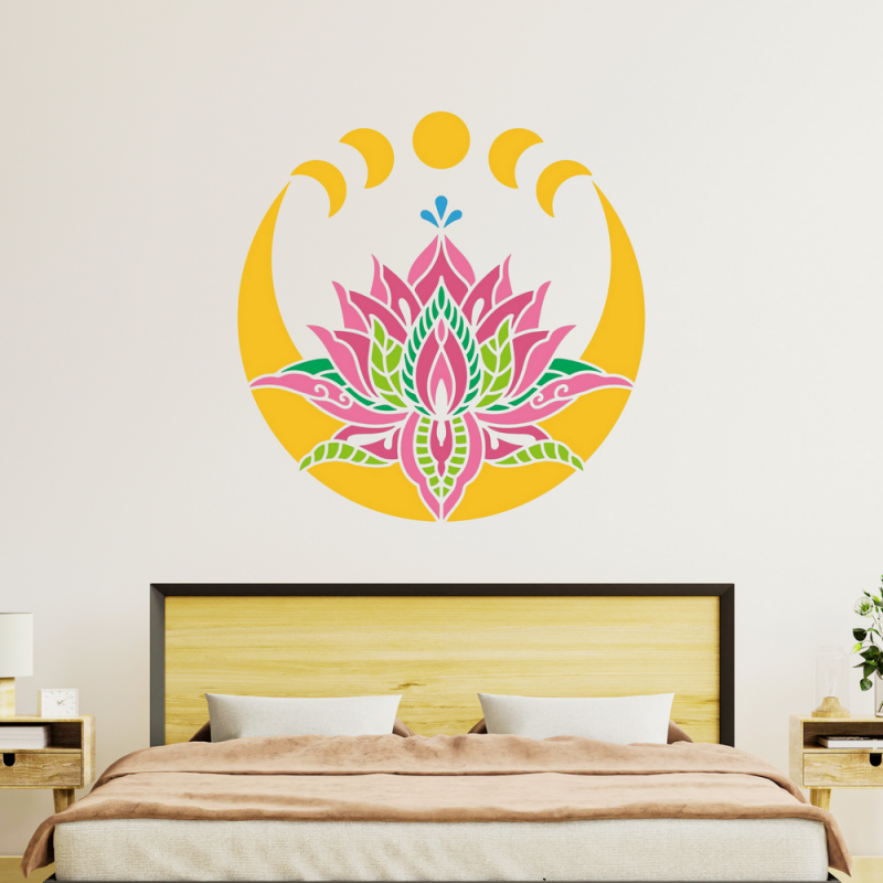 Lotus Çiçeği ve Ay Evresi Stencil Şablon Lotus Çiçeği ve Ay Evresi Stencil Şablon