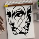 İkili Soyut Yüz Deseni Stencil Şablon İkili Soyut Yüz Deseni Stencil Şablon